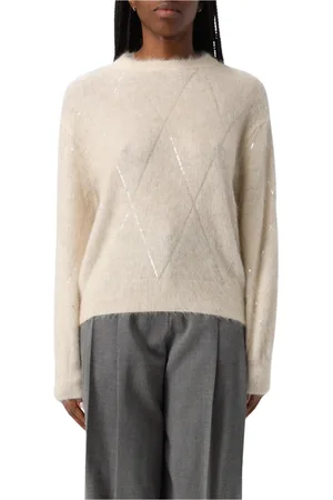Brunello Cucinelli Strik, Dame, , M, Blå Diamant Detalje Pullover Sweater