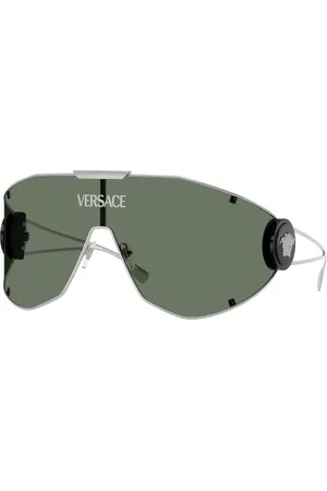 VERSACE Tilbehør, unisex, Grå, 42 MM, Sølvstel med mørkegrønne linser
