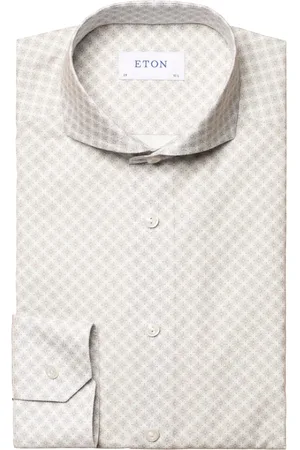 Eton Skjorte, Herre, Brun, M, Uld, Printet Slim Fit Skjorte