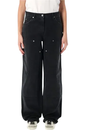 Golden Goose Jeans, Dame, Sort, XS, Uld, Sort Distressed Wide Leg Jeans
