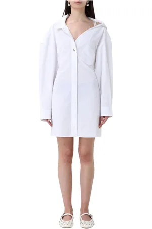 Jacquemus Kjole, Dame, Hvid, S, Hvid Midi Kjole med Plissering