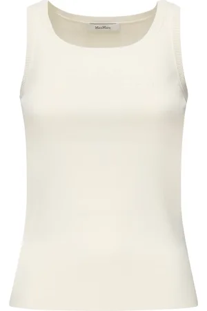 Max Mara Strik, Dame, Hvid, S, Hvid Ribbed Top med Logo Prægning