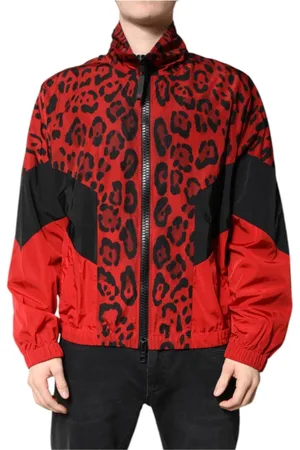 Dolce & Gabbana Jakke, Herre, Rød, L, Uld, Rød Leopard Print Bomberjakke