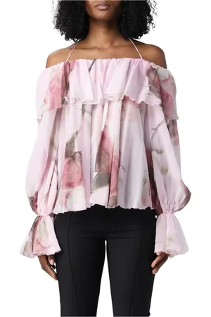 BLUMARINE Bluser & Skjorter, Dame, Lyserød, S, Uld, Blomster Off-Shoulder Bluse