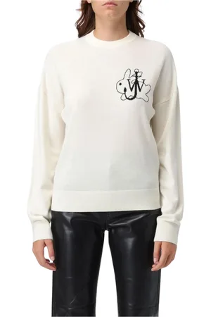 J.W.Anderson Strik, Dame, Hvid, S, Uld, Sort Merinould Pullover Sweater