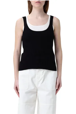 Twin-Set Top, Dame, Sort, M, Uld, Ribstrikket ærmeløs top