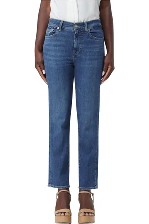 7 for all Mankind Jeans, Dame, Blå, W26, Bomuld, Moderne Straight Leg Jeans