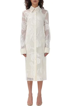 Sportmax Kjole, Dame, Hvid, XS, Hvid Blomstret Blonde Midi Kjole