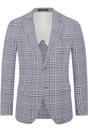 Oscar Jacobson Jakke, Herre, Grå, 2XL, Linned, Blå Linnedblanding Regular Fit Blazer