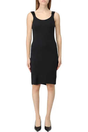 Helmut Lang Kjole, Dame, Sort, L, Bomuld, Sort Ribstrikket Midi Kjole