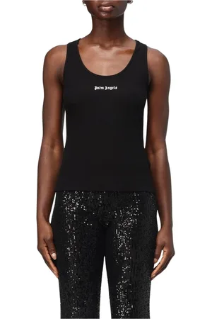 Palm Angels Top, Dame, Sort, XS, Bomuld, Sort Ribbet Tank Top Slim Fit
