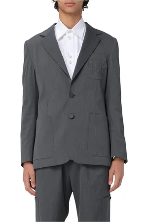 Palm Angels Jakkesæt, Herre, Grå, XL, Grå Broderet Blazer til Mænd
