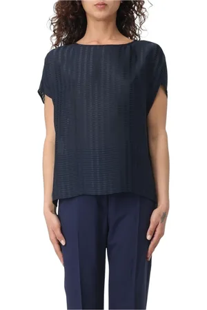 Emporio Armani Bluser & Skjorter, Dame, Blå, XS, Blå Silke Tekstureret Bluse Elegant Stil