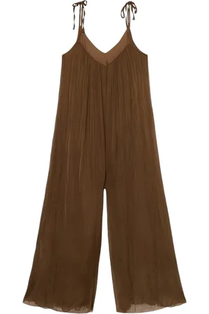 Oltre Jumpsuits & Playsuits, Dame, Brun, S/M, Satin, Lang Flare Kjole i Silke/Viskose