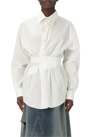 Maison Margiela Bluser & Skjorter, Dame, Hvid, L, Poplin Skjorte med elastik i taljen