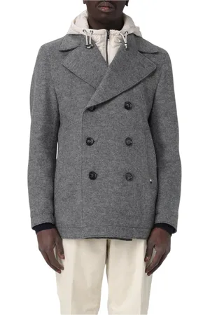 HUGO BOSS Frakke, Herre, Grå, M, Uld, Elegant Uld Peacoat til Mænd