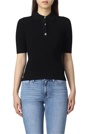Michael Kors Top, Dame, Sort, XL, Sort Ribstrikket Polo Shirt
