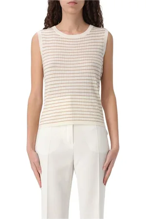 Max Mara Strik, Dame, Flerfarvet, M, Bomuld, Ribbet Strik Ærmeløs Sweater
