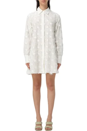 Msgm Kjole, Dame, Hvid, XS, Bomuld, Hvid Broderet Skjortekjole