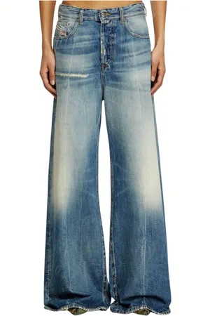 Diesel Jeans, Dame, Blå, W28, Bomuld, Wide Leg Distressed Jeans