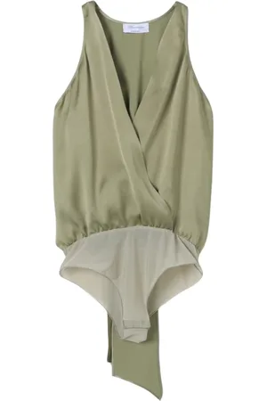 BLUMARINE Top, Dame, Grøn, XS, Silke Wrap Bluse V-Hals Ærmeløs Grøn