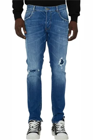 John Richmond Jeans, Herre, Blå, W38, Bomuld, Slim jeans med forrevne foran