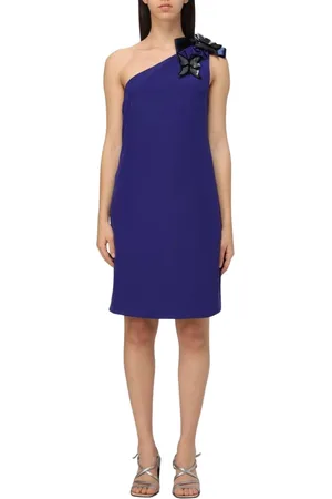 Emporio Armani Kjole, Dame, Blå, XS, Uld, Sort Pyntet One-Shoulder Kjole