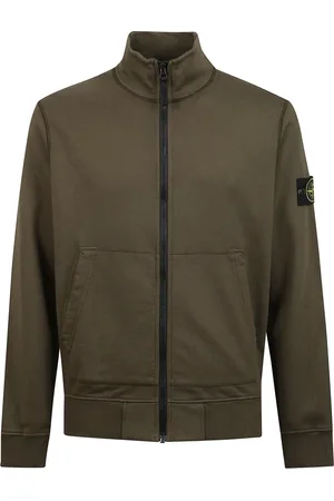 Stone Island Sweathshirts & Hoodies, Herre, Brun, S, Bomuld, Højhalset zip-up sweater med aftagelig applikation