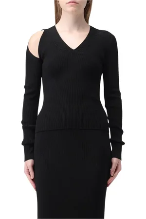 Alexander McQueen Strik, Dame, Sort, S, Uld, Ribbet Strik Cutout Sweater Kjole