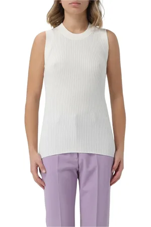 Sportmax Top, Dame, Hvid, XS, Ribbet Ærmeløs Hvid Tank Top
