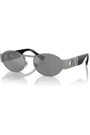 VERSACE Tilbehør, unisex, Grå, 56 MM, Moderne Gunmetal solbriller med sølv spejllinser