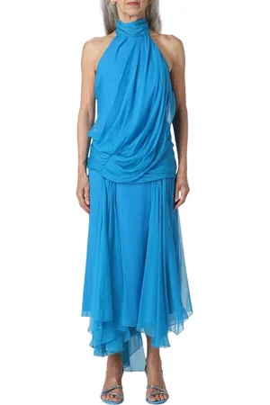 Alberta Ferretti Kjole, Dame, Blå, S, Turkis Silke Midi Kjole