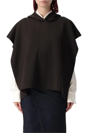 Fendi Jakke, Dame, Brun, ONE SIZE, Grå Cape Hætte Oversized Kort Ærme