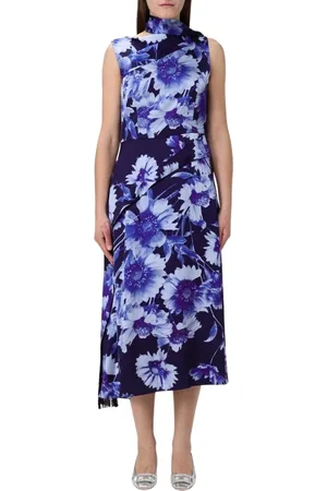 Erdem Kjole, Dame, Blå, M, Blå Blomstret Silke Midi Kjole