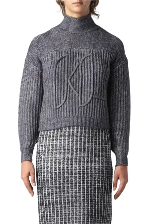 Karl Lagerfeld Strik, Dame, Blå, M, Strikket rundhals sweater med ribkanter