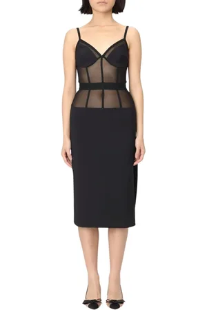 Elisabetta Franchi Kjole, Dame, Sort, M, Sort Mesh Bodice Midi Kjole