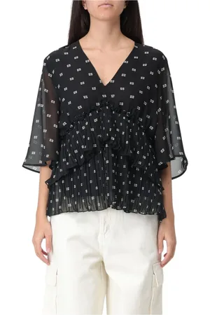 Ganni Bluser & Skjorter, Dame, Sort, XS, Polyester, Sort V-hals Bluse Halve Ærmer