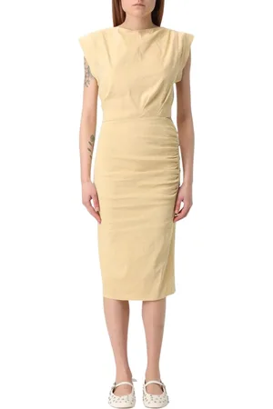 Pinko Kjole, Dame, Gul, S, Linned, Militærstil Linned Midi Kjole