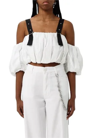 Pinko Bluser & Skjorter, Dame, Hvid, XS, Bomuld, Elegant Puff Sleeve Crop Top