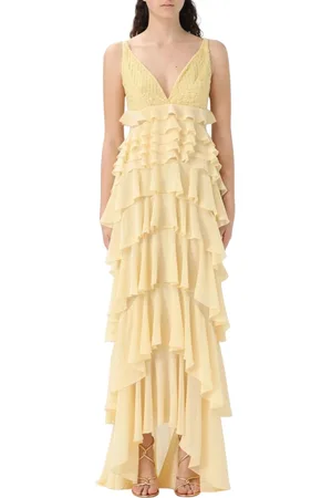 Elisabetta Franchi Kjole, Dame, Gul, M, Chiffon, Elegant Sort Ruffle Maxi Kjole
