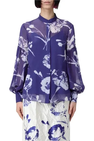 Erdem Bluser & Skjorter, Dame, Blå, S, Elegant Blomstret Silkebluse