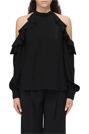 Etro Bluser & Skjorter, Dame, Sort, S, Ruffle High Neck Sort Bluse