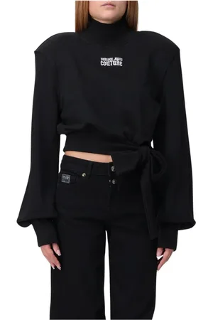 VERSACE Strik, Dame, Sort, XS, Bomuld, Sort Strik Sweatshirt med Sløjfe Talje
