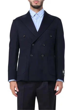 DoppiaA Jakke, Herre, Blå, 2XL, Blå Dobbelt-Breasted Blazer Notch Revers