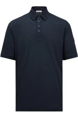 Moncler Top, Herre, Blå, M, Linned, Navy Linen Polo Shirt Short Sleeve
