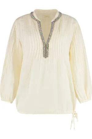 120% Lino Bluser & Skjorter, Dame, , L, Linned, Plisseret Linnedbluse med Pynt