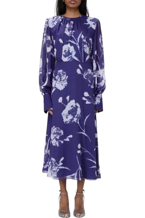 Erdem Kjole, Dame, Blå, M, Sapphire Blomstret A-Line Kjole