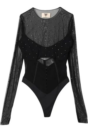 ANIYE BY Top, Herre, Sort, XS, Sort Rhinestone Mesh Corsage Top