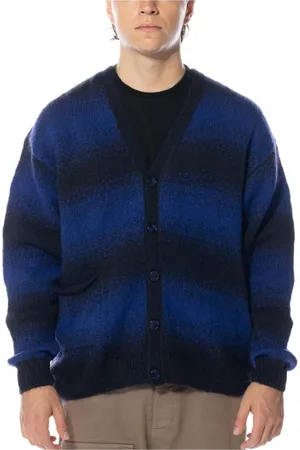 Pop Trading Company Strik, Herre, Sort, L, Uld, Stribet Strikket Cardigan Blå Sort