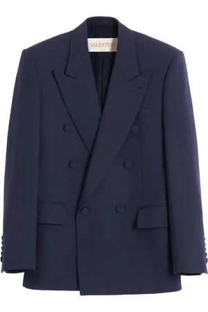 VALENTINO Jakke, Herre, Blå, L, Uld, Blå Uld Dobbelt-Brygget Blazer